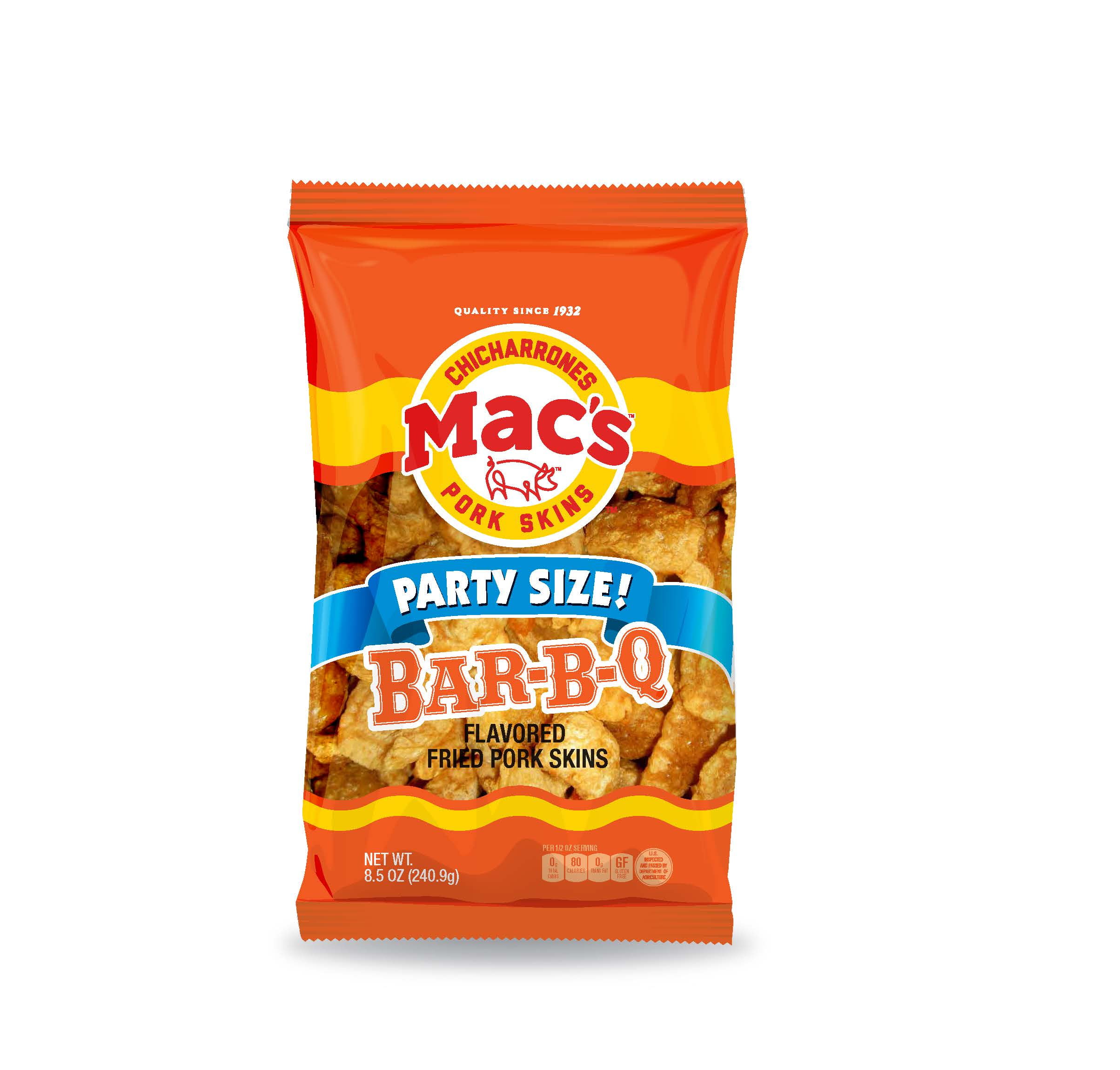 Macs Bar-B-Q Crispy Fried Pork Skins Party Size 8.5 oz Bag