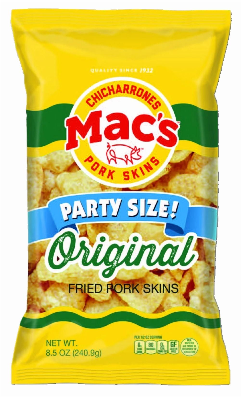 Macs Original Crispy Fried Pork Skins Party Size 8.5 oz Bag
