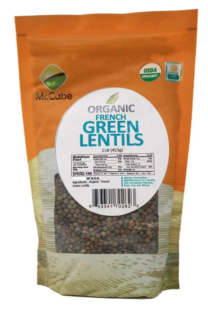 McCabe Organic French Green Lentils - Green Lentils Organic | Rich with Fiber & Minerals | USDA and CCOF Certified | Packed in USA | 1Lbs
