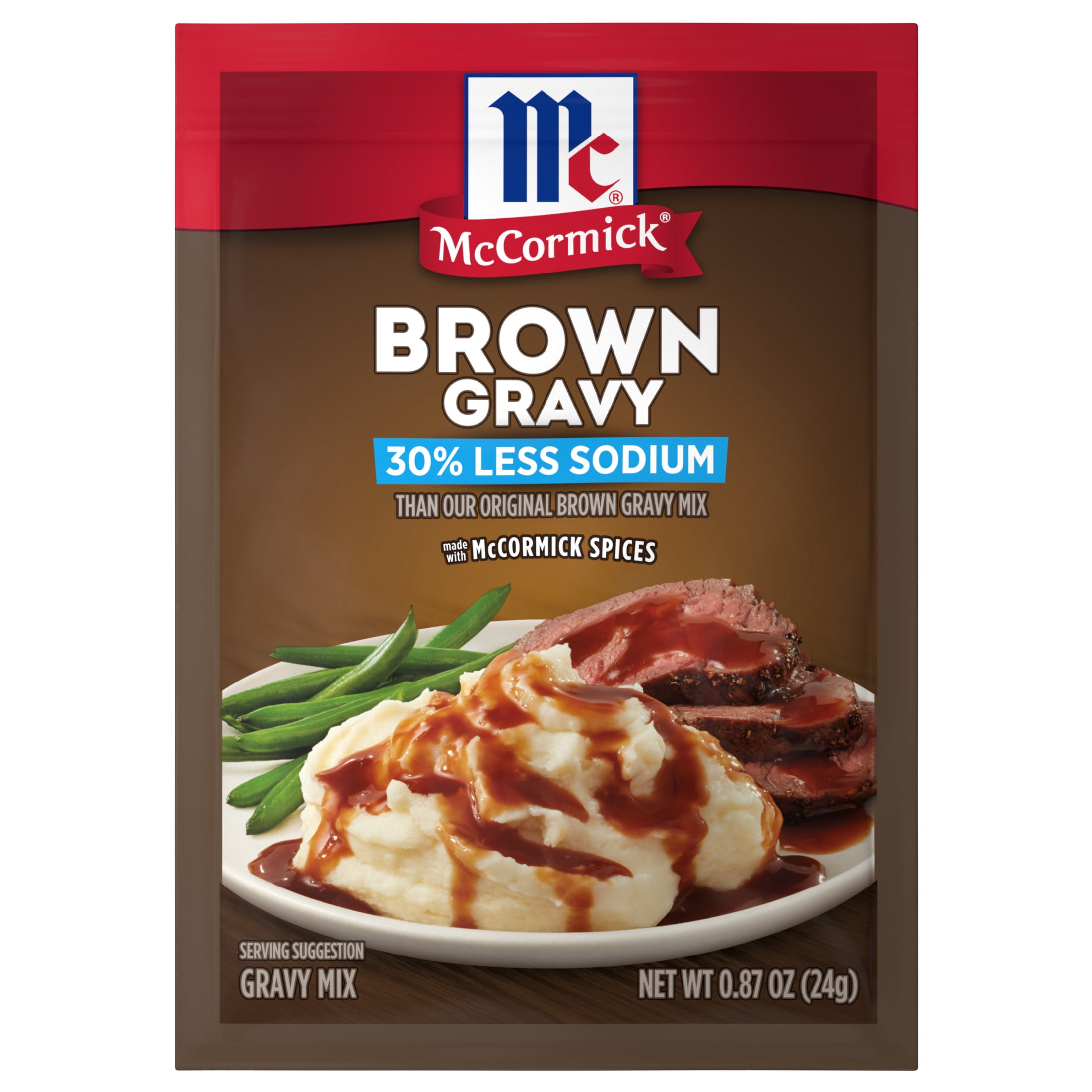 McCormick No Artificial Flavors 30% Less Sodium Brown Gravy Seasoning Mix, 0.87 oz Packet
