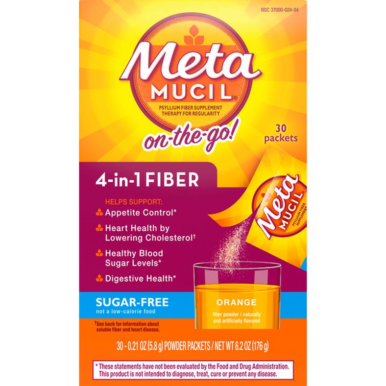 Metamucil Fiber Powder, Sugar-Free, Orange, 4-in-1