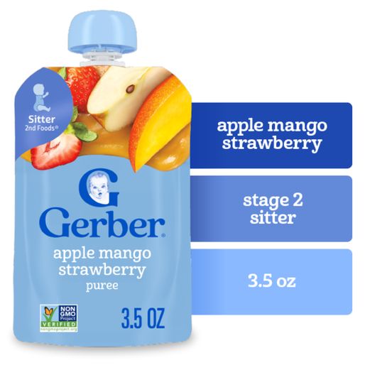 Gerber Stage 2 Baby Food Apple Mango Strawberry Puree Pouch (17003910 g)