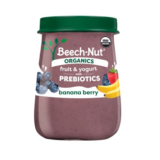 Beech-Nut Organics Fruit &amp; Yogurt Baby Food + Prebiotics, Banana Berry, Stage 2, 4oz Jar (4 oz)