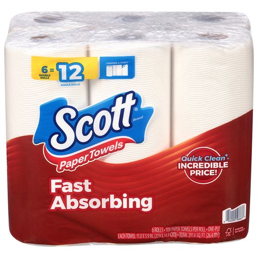 Scott One-Ply Choose-A-Sheet Fast Absorbing Double Rolls Paper Towels
