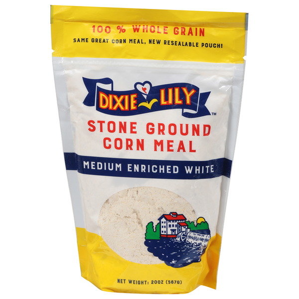 Dixie Lily Corn Meal, Stone Ground, Medium Enriched White (8 oz)