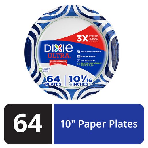 DIXIE Paper Plates, 10 Inch Dinner Plate (Designs May Vary) (64 ct)