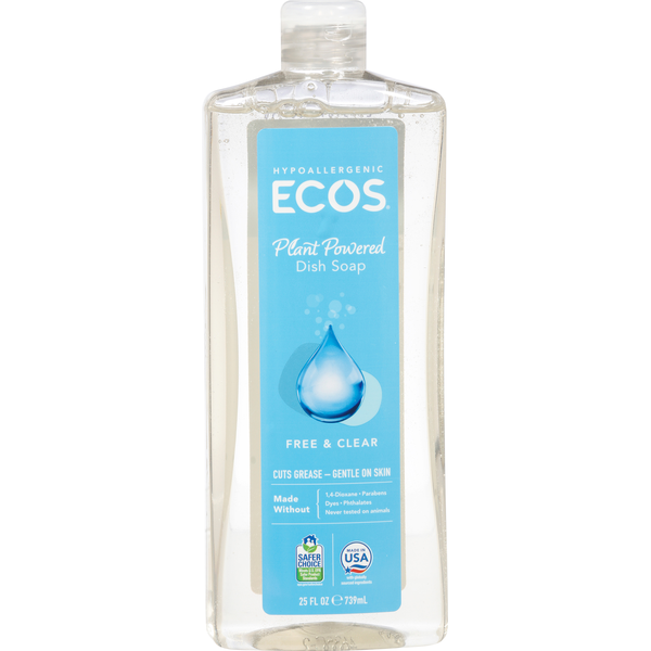 Ecos Dish Soap, Free & Clear, Plant Powered (25 oz)