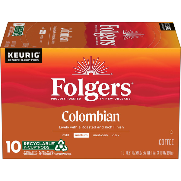 Folgers Colombian Coffee, Medium Roast, Keurig K-Cup Pods (9 6 oz)