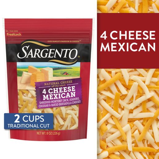 Sargento Shredded Four Cheese Mexican Natural Cheese, Traditional Cut