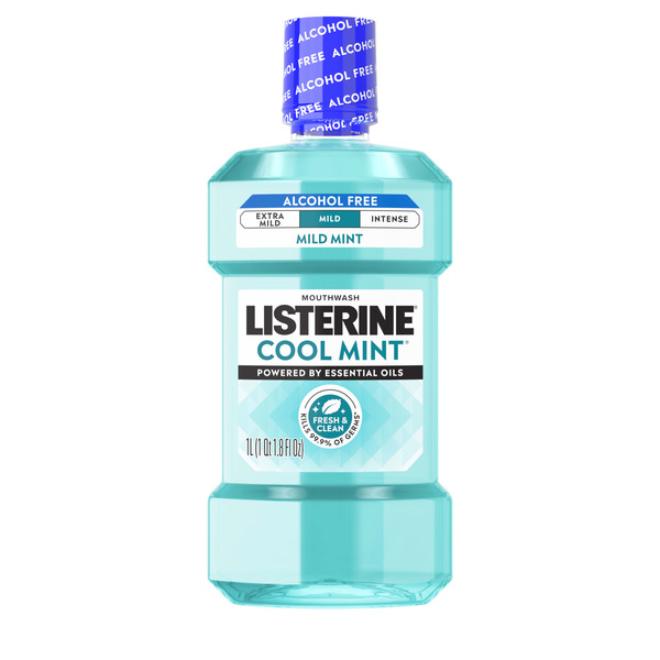 Listerine Cool Mint Alcohol-Free Mild Mouthwash for Bad Breath, Mild Mint, 1 L (187014 l)