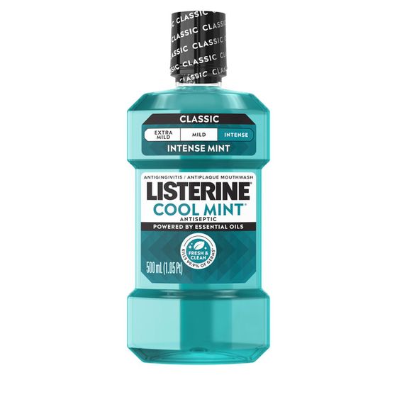 Listerine Cool Mint Alcohol-Free Mild Mouthwash for Bad Breath, Mild Mint, 1 L (32 fl oz)