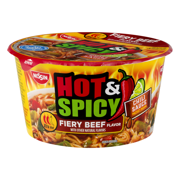 Nissin Hot &amp; Spicy Fiery Beef Flavor Ramen Noodle Soup