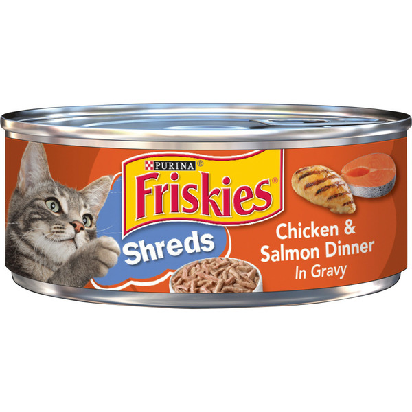 Purina Friskies Gravy Wet Cat Food, Shreds Chicken &amp; Salmon Dinner in Gravy (5 5 oz)