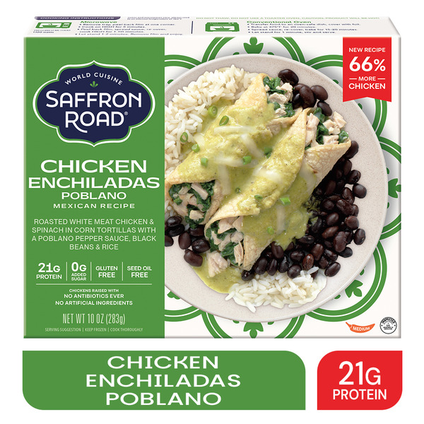 Saffron Road Chicken Enchiladas, High Protein, No Seed Oil Frozen Mexican Meal (10 oz)