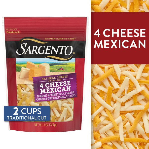 Sargento Shredded Four Cheese Mexican Natural Cheese, Traditional Cut