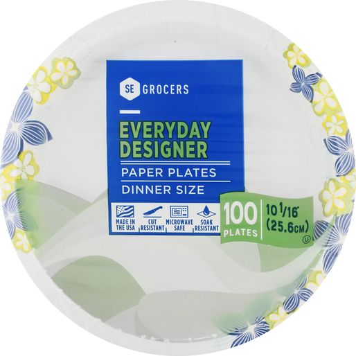 SE GROCERS Paper Plates 10 1/16" Dinner Size Heavy Duty Designer (100 ct)