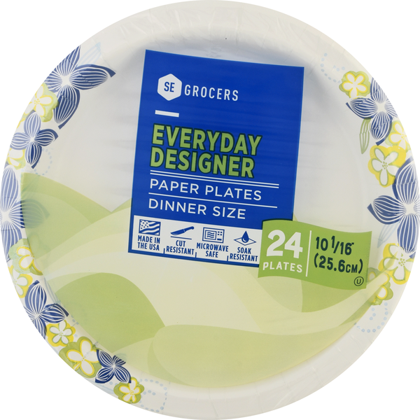 SE GROCERS Paper Plates 10 1/16" Dinner Size Heavy Duty Designer (24 ct)