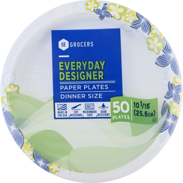SE GROCERS Paper Plates 10 1/16" Dinner Size Heavy Duty Designer (50 ct)