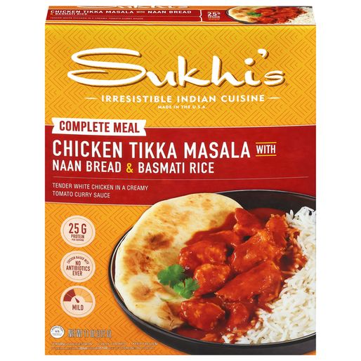 Sukhi's Indian Chicken Tikka Masala Curry with Naan & Basmati Rice Frozen Meal (11 oz) - Available at Mega Groceries on StoresGo