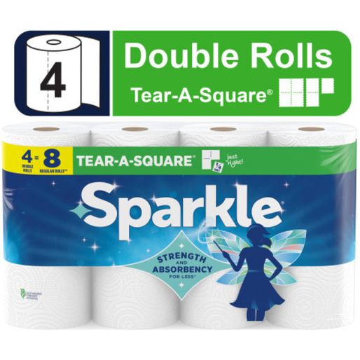 SPARKLE TEAR-A-SQUARE PAPER TOWELS, 6 DOUBLE ROLLS