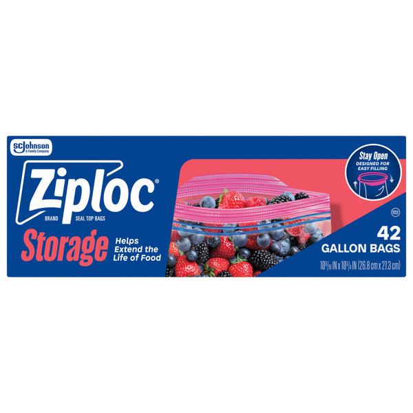 Ziploc® Quart Storage Bags, Stay Open Design, Easy to Fill