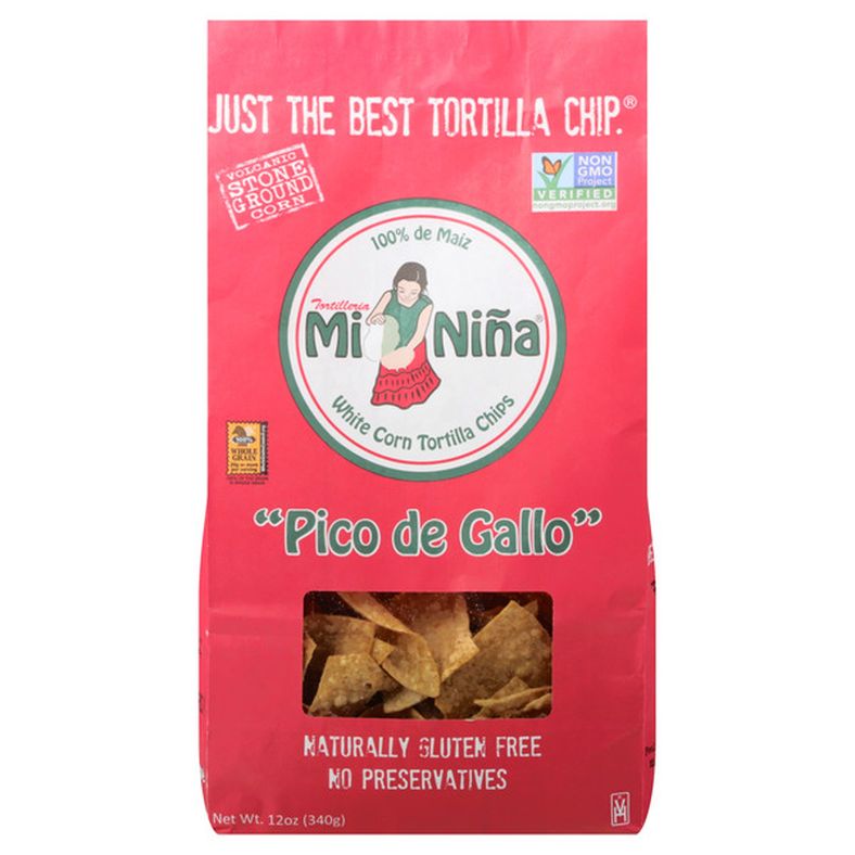 Mi Nina Tortilla Chips, White Corn, Pico De Gallo