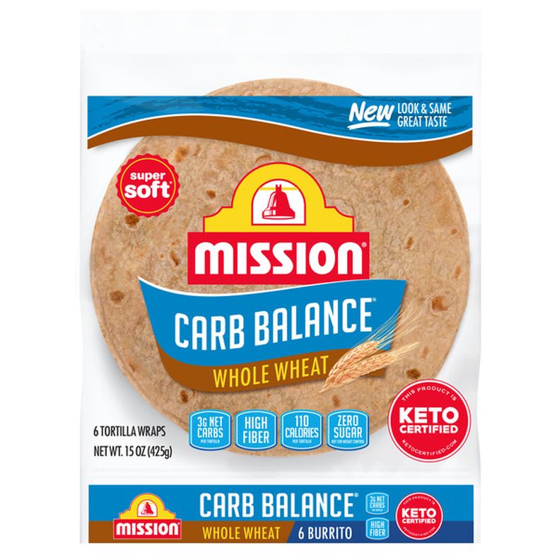 Mission Carb Balance Whole Wheat Flour Tortillas, Burrito Size, 6 Count