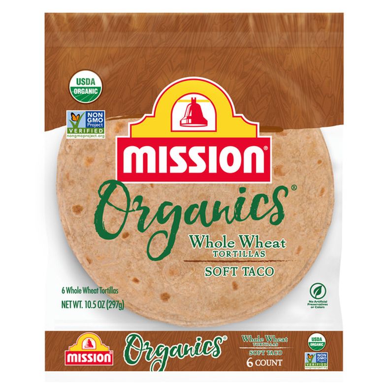 Mission Organics Whole Wheat Flour Tortillas, Soft Taco Size, 6 Count