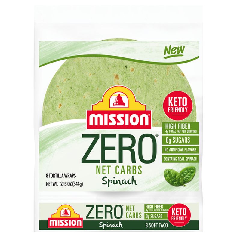 Mission Zero Net Carbs Spinach Flour Tortillas, Soft Taco Size, 8 Count