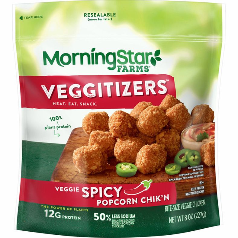 MorningStar Farms Veggitizers Meatless Popcorn Chicken, Vegan Plant Based Protein, Frozen Snacks, Spicy