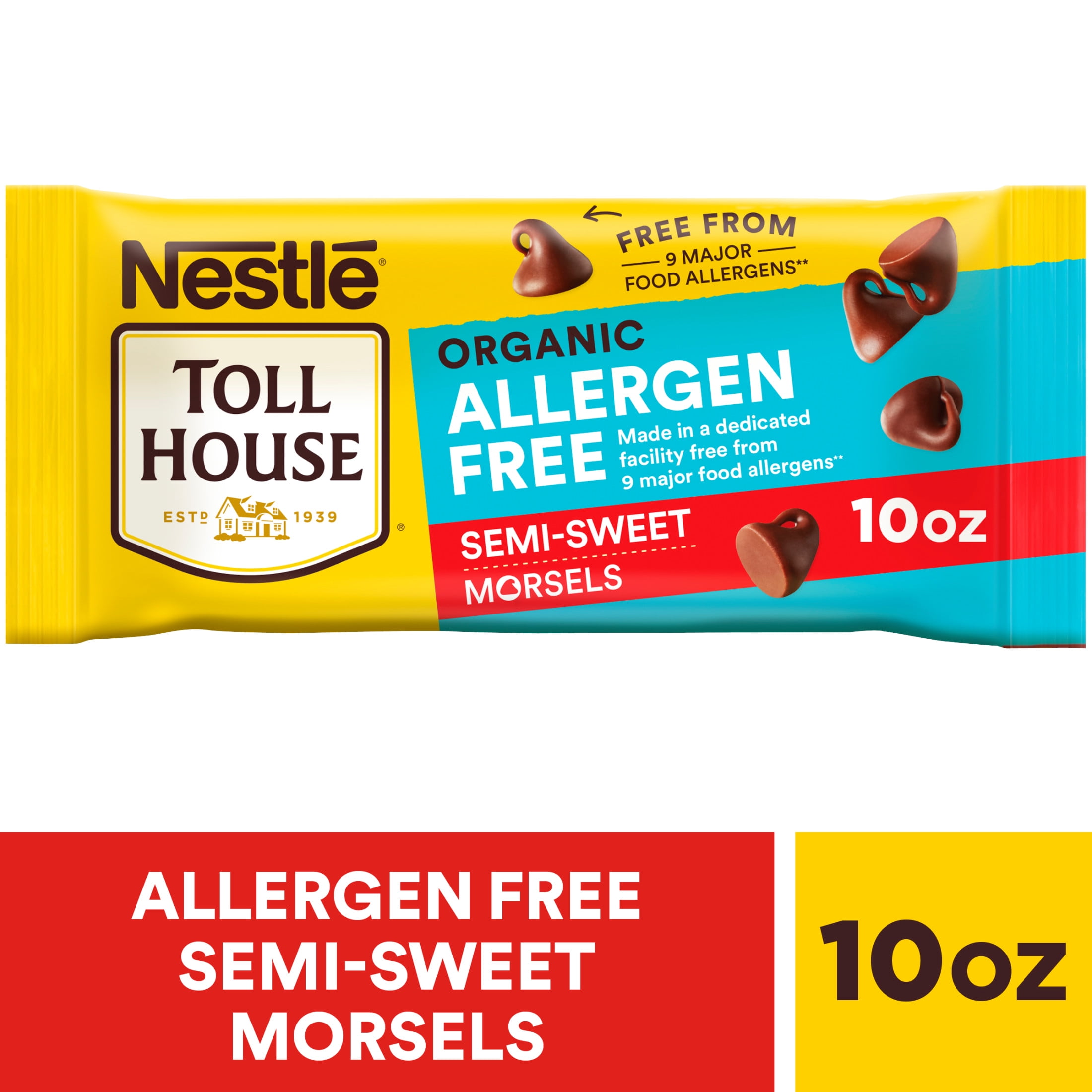 Nestle Toll House Organic Allergen Free Semi-Sweet Regular Chocolate Chips for Valentine's Day Baking, 10 oz Bag