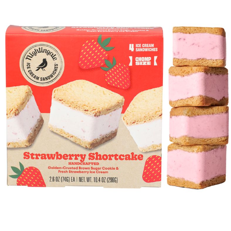 Nightingale Ice Cream Strawberry Shortcake, Chomp Size, Ice Cream Sandwiches