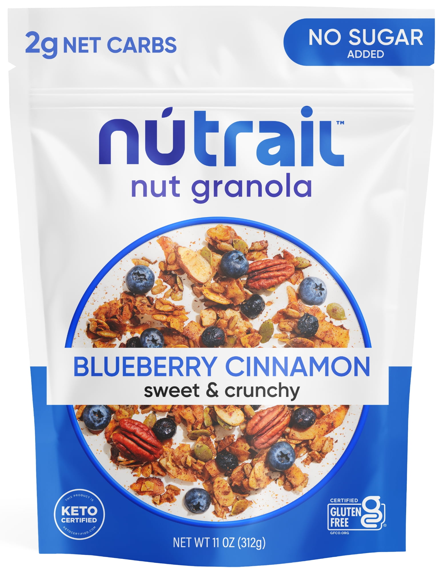 NuTrail Nut Granola Cereal, Blueberry Cinnamon, No Sugar Added, Keto, Gluten Free,  11 oz. 1 Count