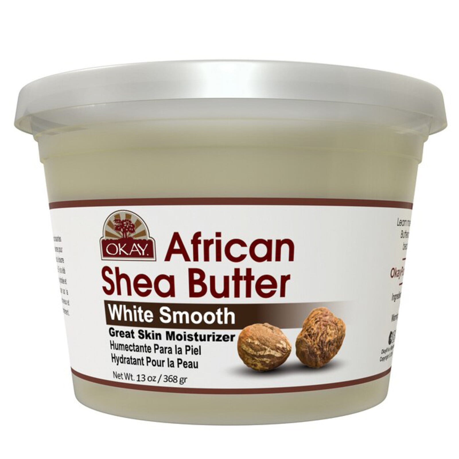 Okay Pure Naturals African Shea Butter Jar, Natural Body Moisturizer and Hair Conditioner, White, 13 oz