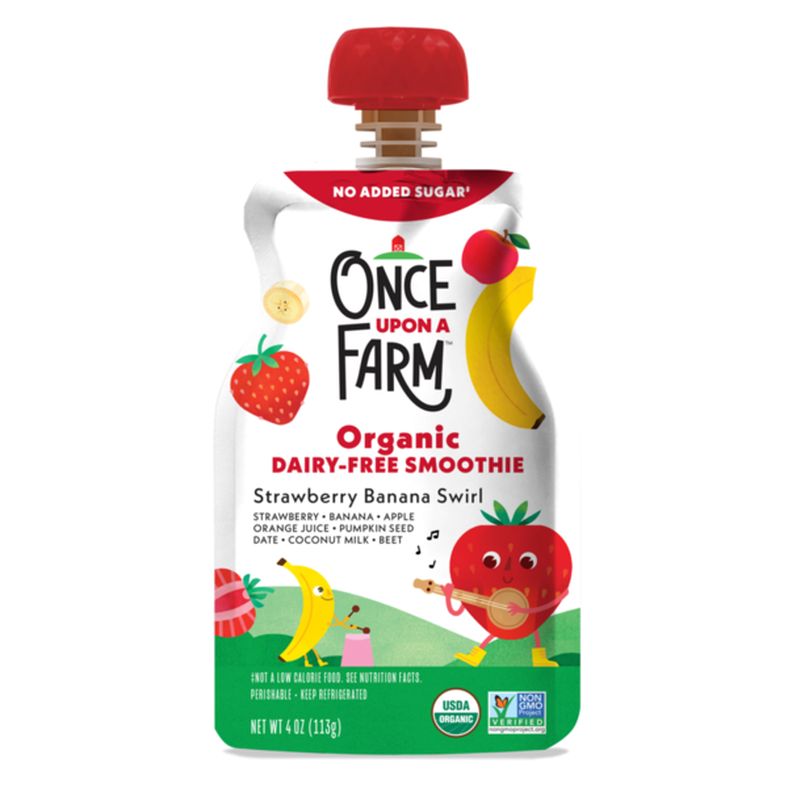 Once Upon a Farm Strawberry Banana Swirl Organic Dairy-Free Kids Smoothie Pouch