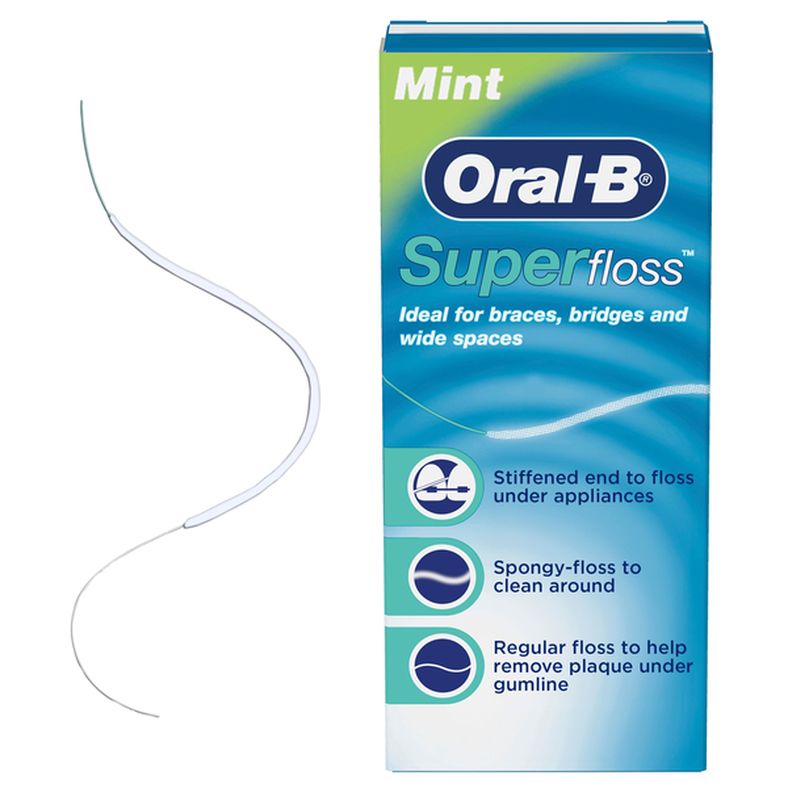 Oral-B Super Floss Pre-Cut Strands, Dental Floss for Bridges, Braces and Wide Spaces