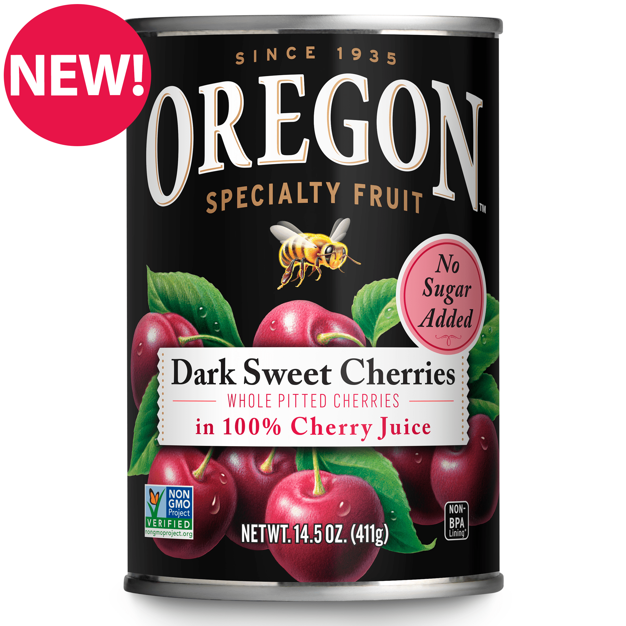Oregon Fruit Dark Sweet Cherries in 100% Cherry Juice, No Sugar Added, 14.5 oz