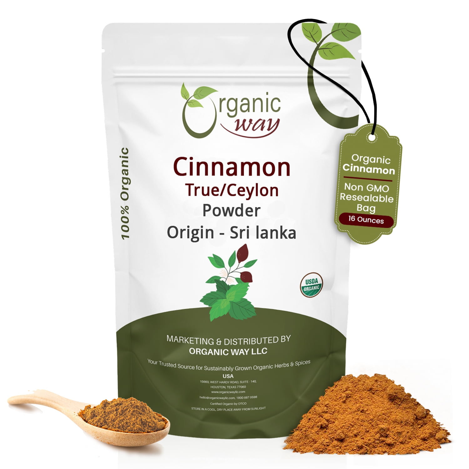Organic Way True Ceylon Cinnamon Powder (Cinnamomum Verum) - Adds Flavour | Organic & Kosher Certified | Non GMO & Gluten Free | USDA Certified | Origin - Sri Lanka (1 LBS / 16 Oz)