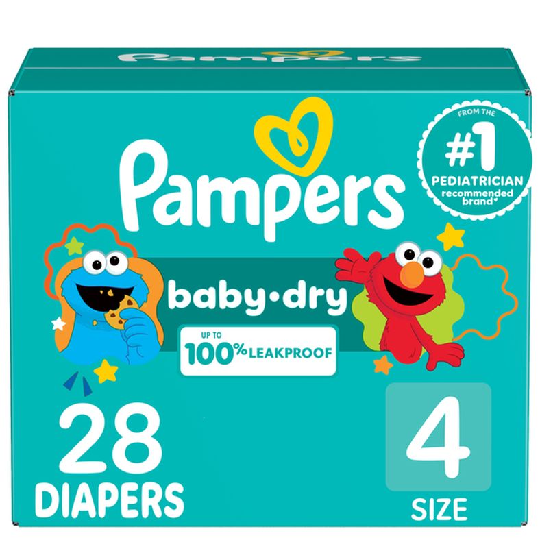 Pampers Baby Dry Diapers, Size 4, 22-37 lbs, Absorbent Disposable Diapers