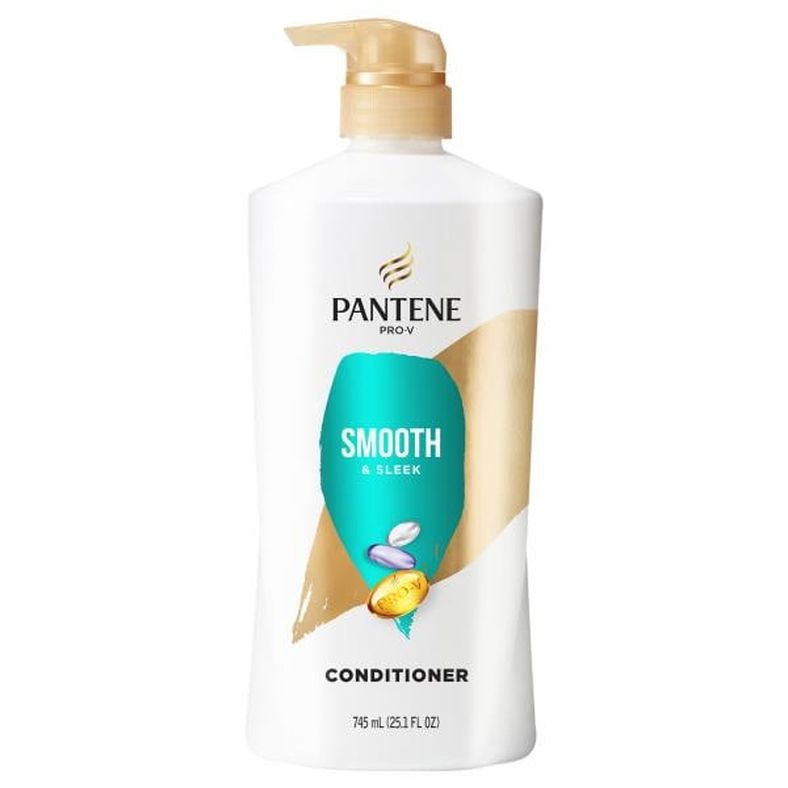 Pantene Conditioner, Smooth and Sleek for Dry Frizzy Hair, Color Safe, with pump