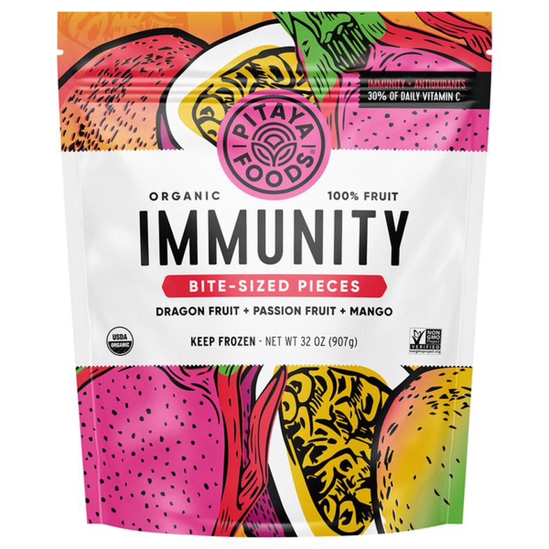 Pitaya Foods Organic Immunity Bite-Sized Pieces Dragon Fruit + Passion Fruit + Mango