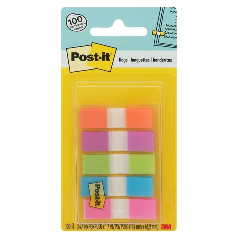 Post-it Post-it® Flags, Assorted Bright Colors, .5 in. Wide, 100 Flags/On-the-Go Dispenser