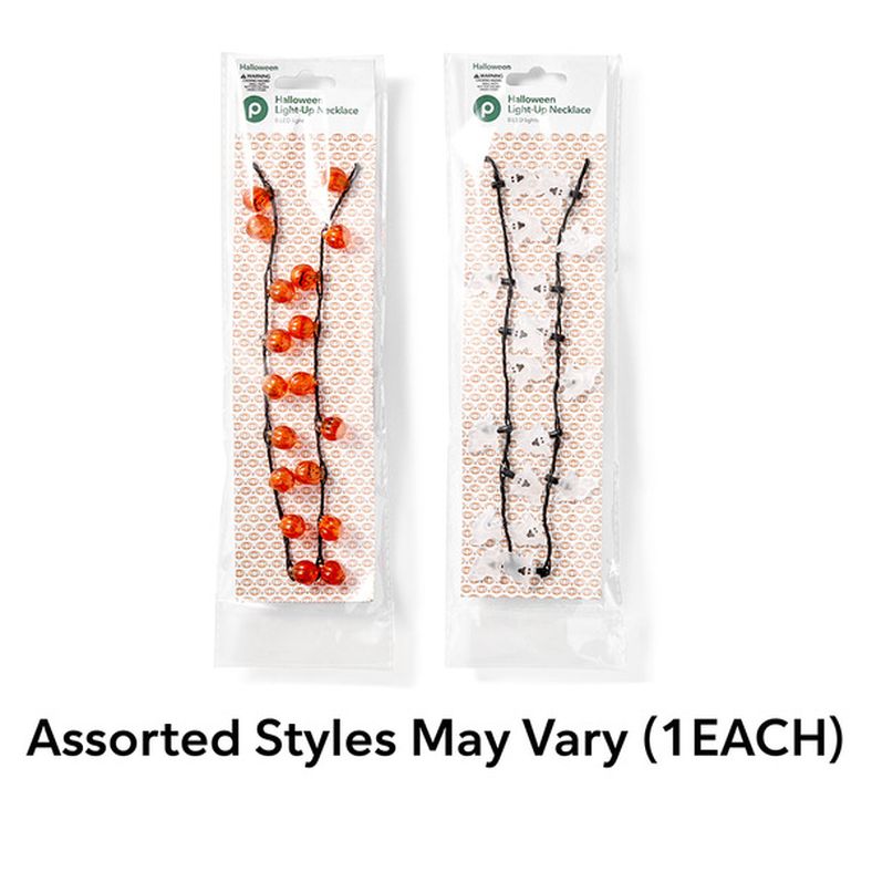 Publix Assorted Orange Pumpkin & White Ghost Halloween Light-Up Necklace