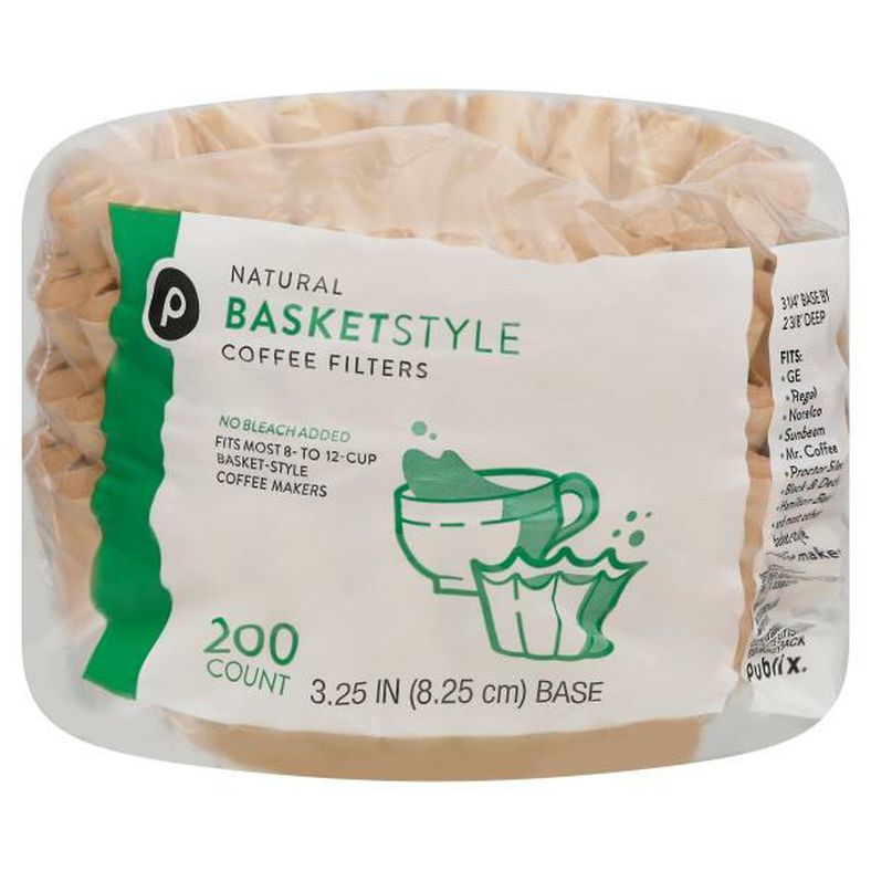 Publix Coffee Filters, Basket-Style, 8-12 Cup, Natural