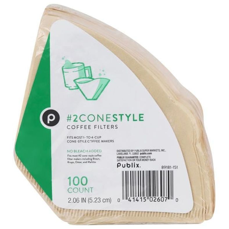 Publix Coffee Filters, No. 2 Cone Style, 2.06 Inches