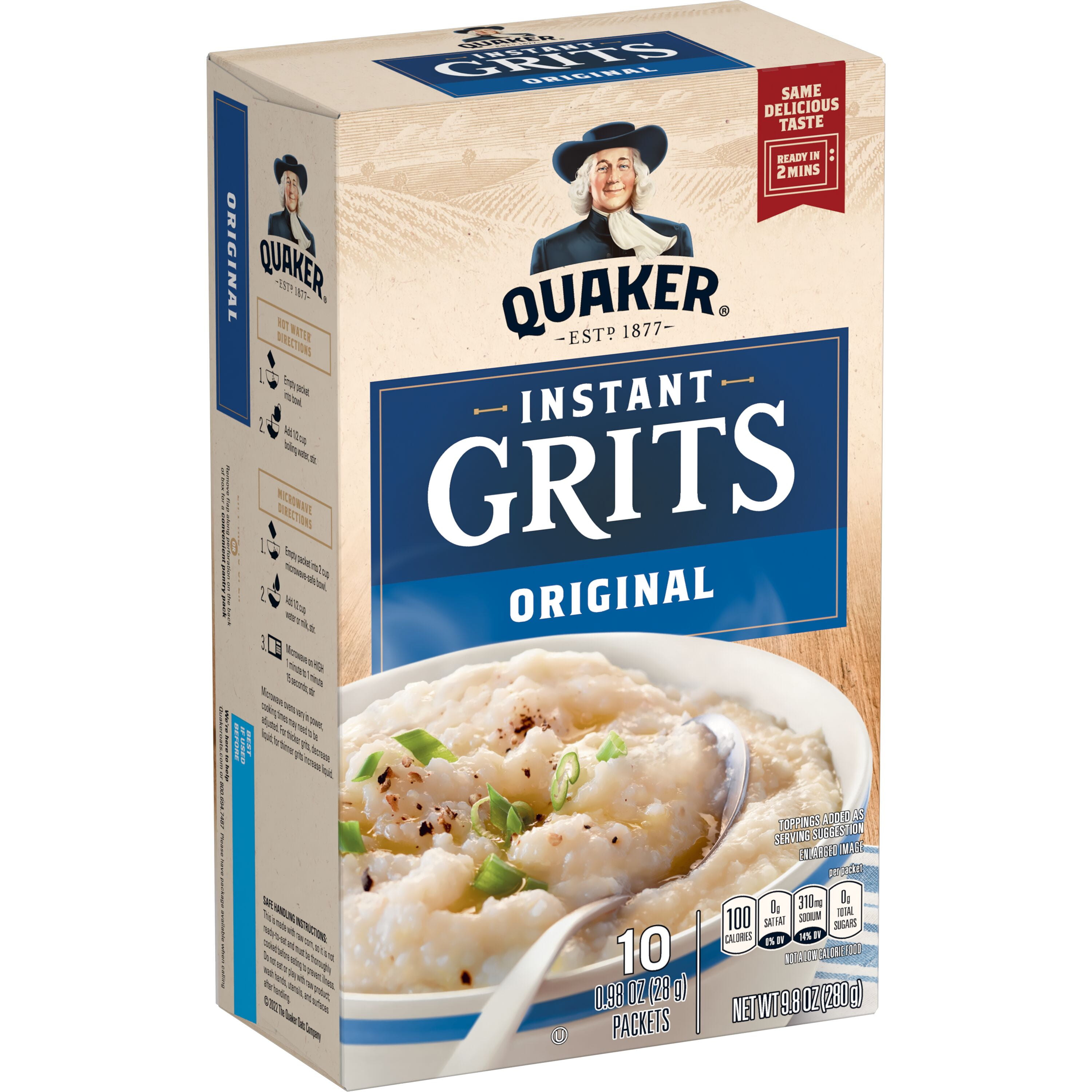 Quaker Instant Grits, Regular, 0.98oz Packets, 10 Pack, Dry Uncooked Grits, Shelf Stable