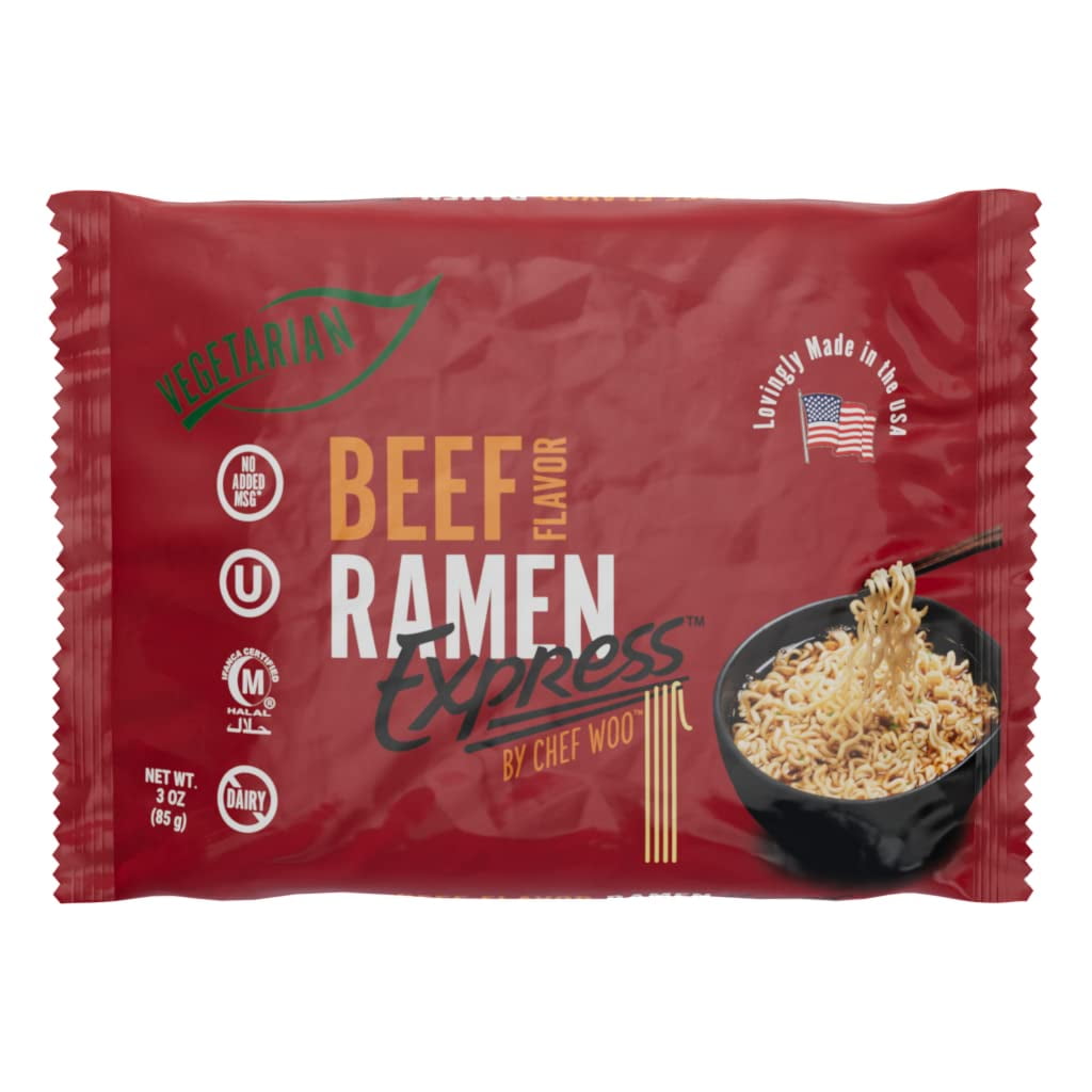 Ramen Express Beef Flavor Ramen Noodles, Vegan, Halal, Kosher, 3 oz Pouch