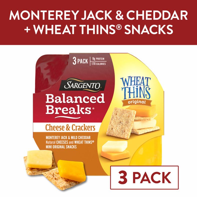 Sargento Balanced Breaks® Cheese & Crackers, Natural Monterey Jack & Mild Cheddar Cheese and WHEAT THINS® Mini Original Snacks Snack Kit, 3-Pack