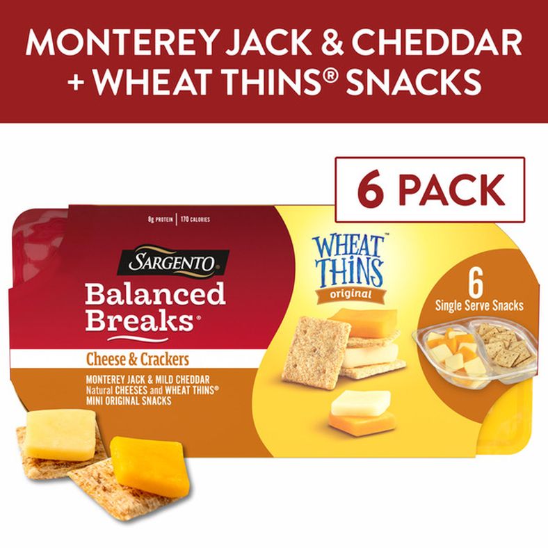 Sargento Balanced Breaks® Cheese & Crackers, Natural Monterey Jack & Mild Cheddar Cheese and WHEAT THINS® Mini Original Snacks Snack Kit, 6-Pack