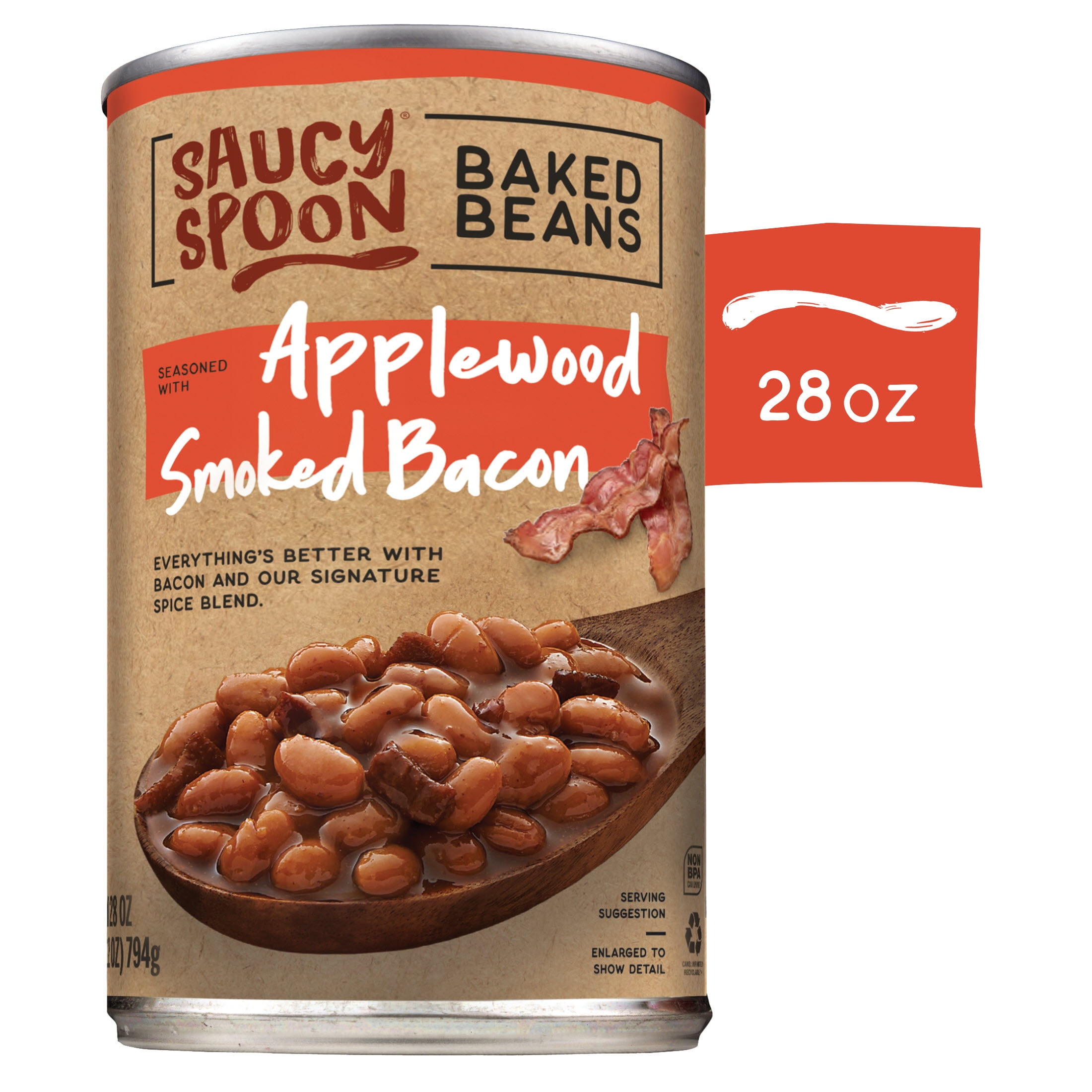 Saucy Spoon Applewood Smoked Bacon Baked Beans, Canned Beans, 28 oz Can - Available at Good Kitchen Market on StoresGo